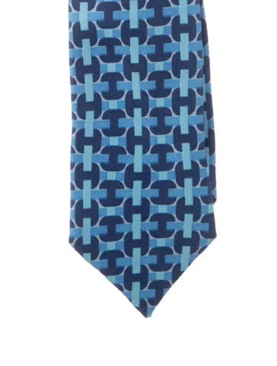 Pre-owned Hermes Pattern Print Silk Tie In Blue