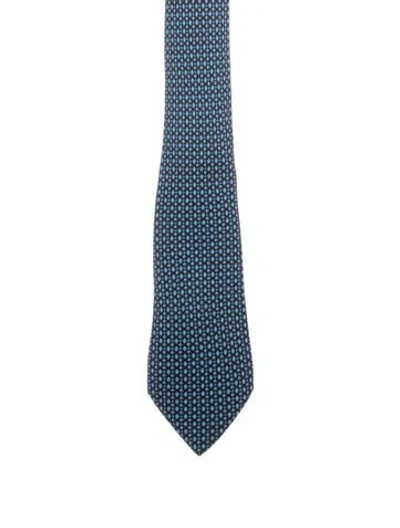 Pre-owned Hermes Pattern Print Silk Tie In Blue