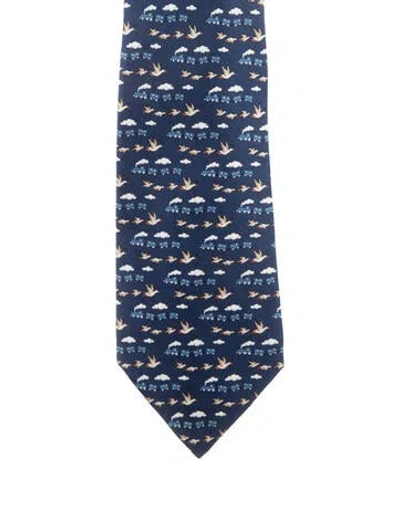 Pre-owned Hermes Pattern Print Silk Tie In Blue