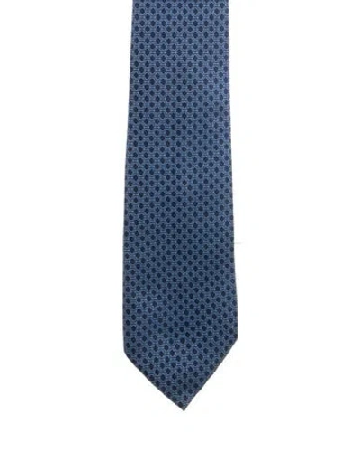 Pre-owned Hermes Pattern Print Silk Tie In Blue