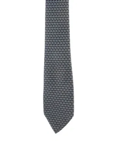 Pre-owned Hermes Pattern Print Silk Tie In Blue/brown