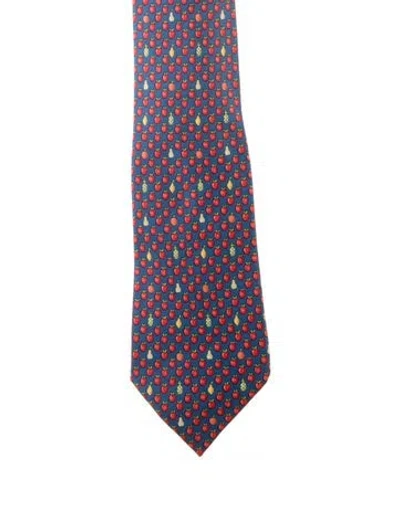 Pre-owned Hermes Pattern Print Silk Tie In Blue/red
