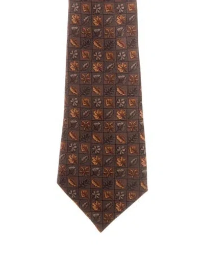 Pre-owned Hermes Pattern Print Silk Tie In Brown
