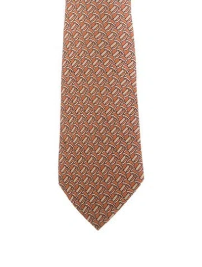 Pre-owned Hermes Pattern Print Silk Tie In Brown