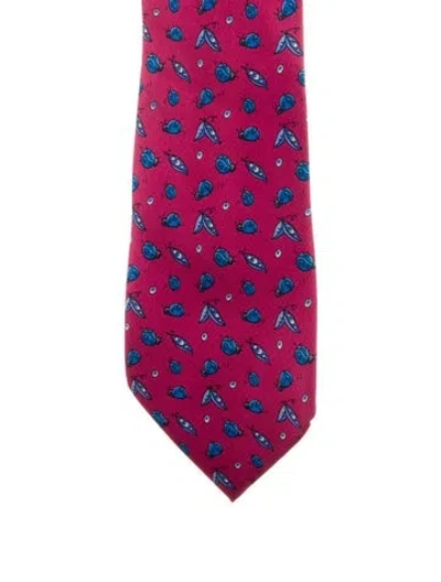 Pre-owned Hermes Pattern Print Silk Tie In Burgundy