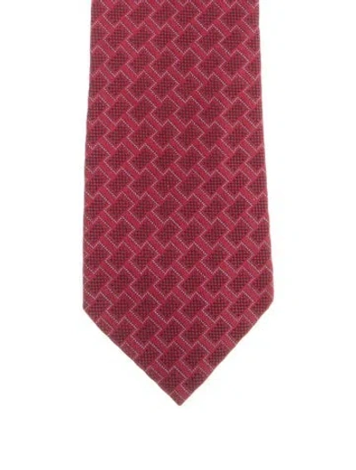 Pre-owned Hermes Pattern Print Silk Tie In Burgundy/red