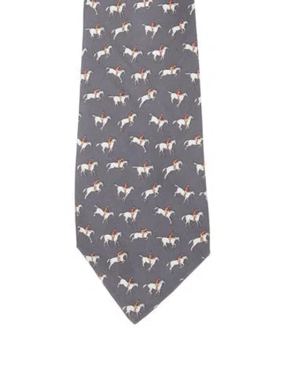 Pre-owned Hermes Pattern Print Silk Tie In Gray