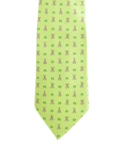 Pre-owned Hermes Pattern Print Silk Tie In Green