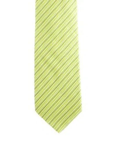 Pre-owned Hermes Pattern Print Silk Tie In Green