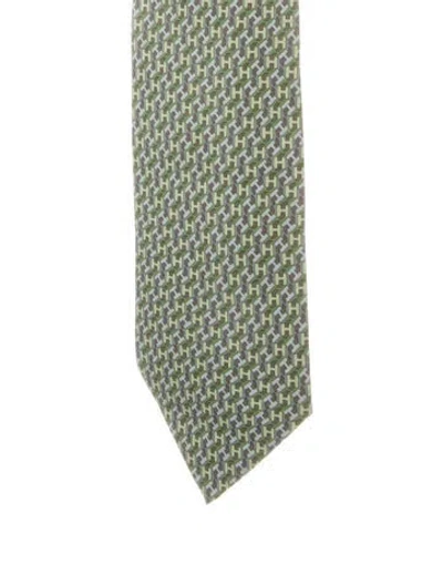 Pre-owned Hermes Pattern Print Silk Tie In Green