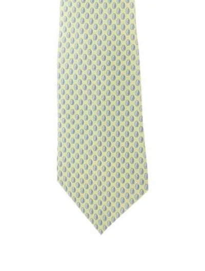 Pre-owned Hermes Pattern Print Silk Tie In Green