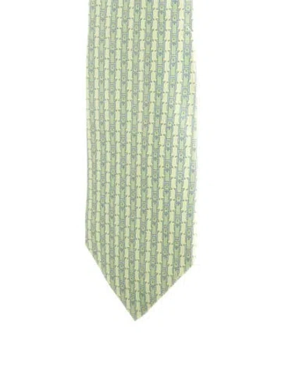 Pre-owned Hermes Pattern Print Silk Tie In Green