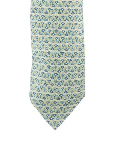 Pre-owned Hermes Pattern Print Silk Tie In Green