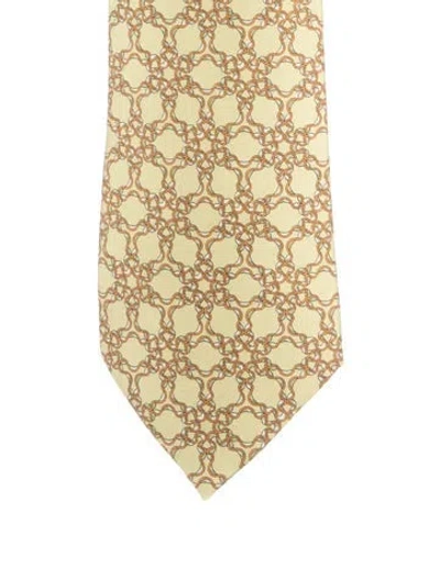 Pre-owned Hermes Pattern Print Silk Tie In Green