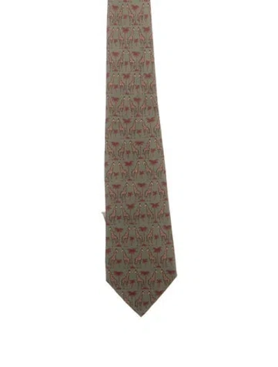 Pre-owned Hermes Pattern Print Silk Tie In Green