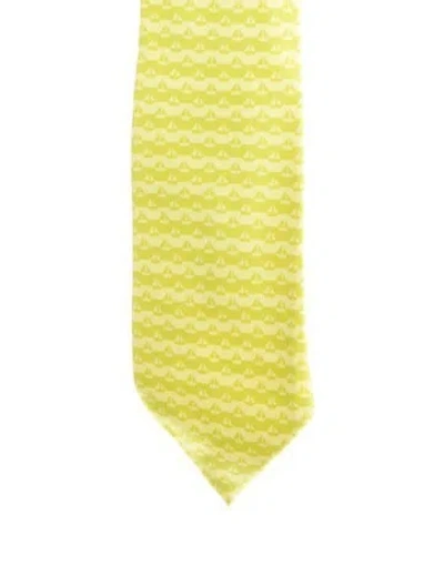 Pre-owned Hermes Pattern Print Silk Tie In Green