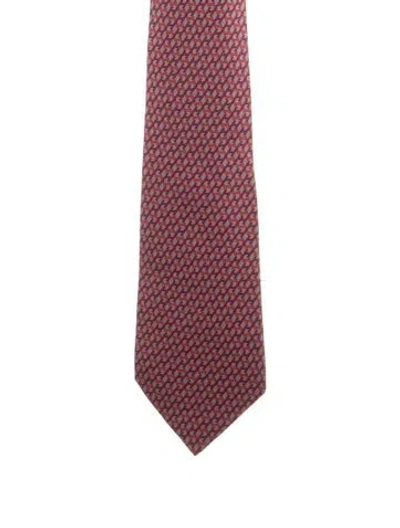 Pre-owned Hermes Pattern Print Silk Tie In Grey