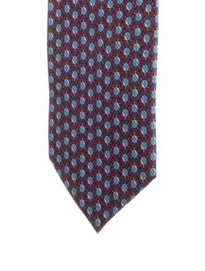 Pre-owned Hermes Pattern Print Silk Tie In Multi