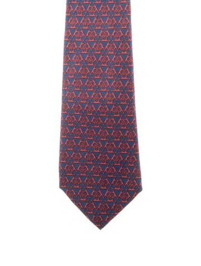 Pre-owned Hermes Pattern Print Silk Tie In Multi