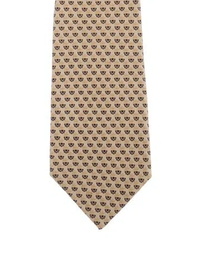 Pre-owned Hermes Pattern Print Silk Tie In Neutral