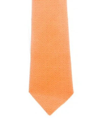 Pre-owned Hermes Pattern Print Silk Tie In Orange