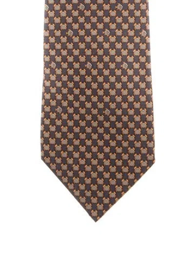 Pre-owned Hermes Pattern Print Silk Tie In Orange