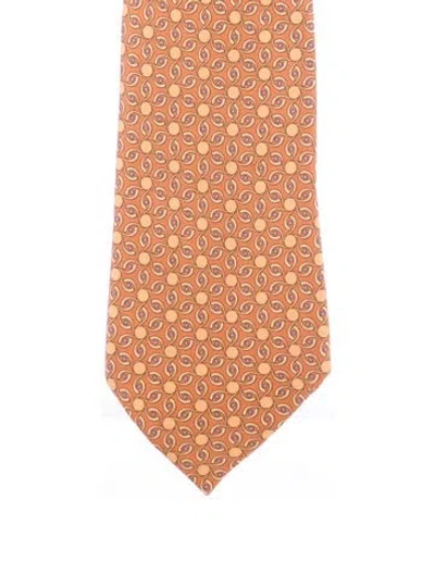 Pre-owned Hermes Pattern Print Silk Tie In Orange