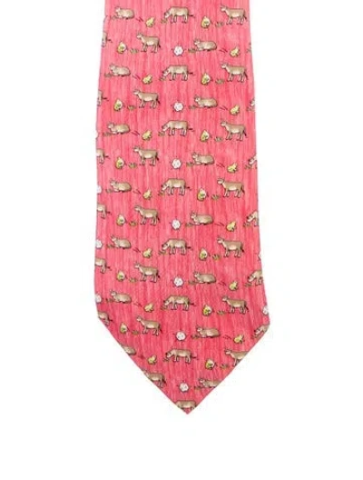 Pre-owned Hermes Pattern Print Silk Tie In Pink