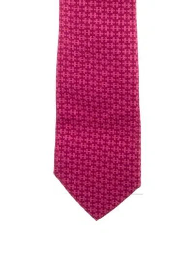 Pre-owned Hermes Pattern Print Silk Tie In Pink