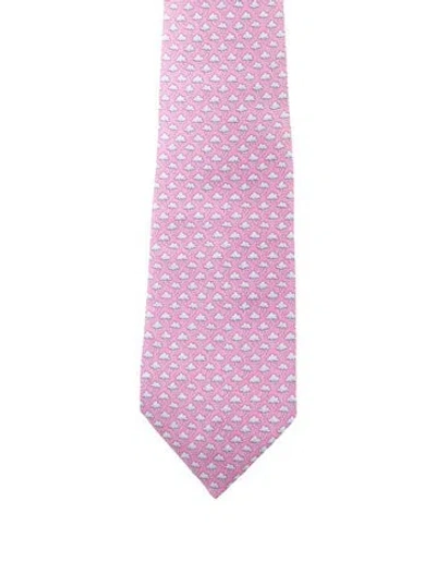 Pre-owned Hermes Pattern Print Silk Tie In Pink