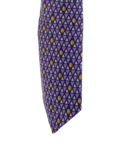 Pre-owned Hermes Pattern Print Silk Tie In Purple