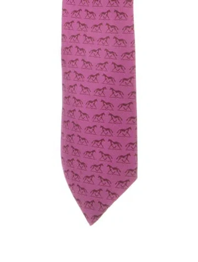 Pre-owned Hermes Pattern Print Silk Tie In Purple