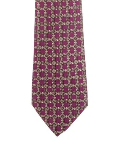 Pre-owned Hermes Pattern Print Silk Tie In Purple