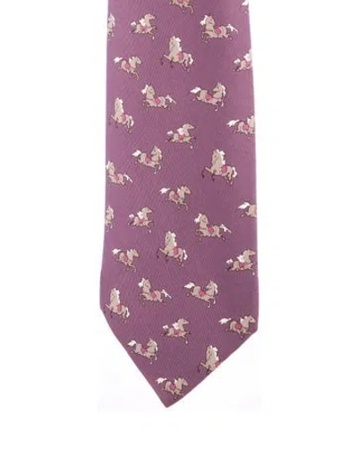 Pre-owned Hermes Pattern Print Silk Tie In Purple