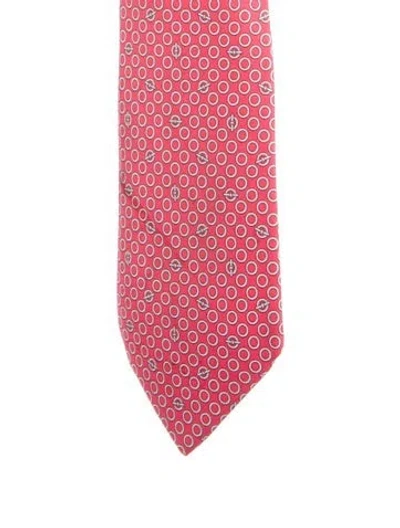 Pre-owned Hermes Hermès Pattern Print Silk Tie In Red