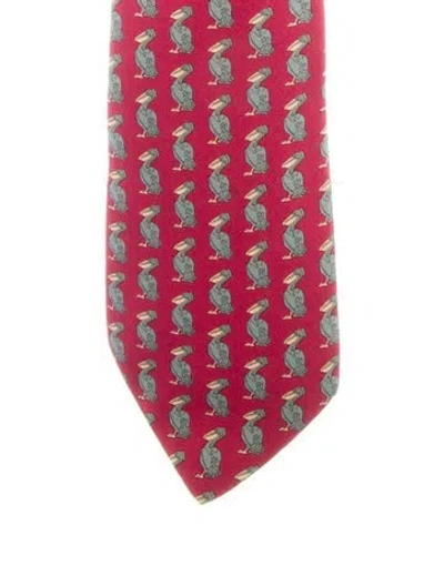 Pre-owned Hermes Pattern Print Silk Tie In Red