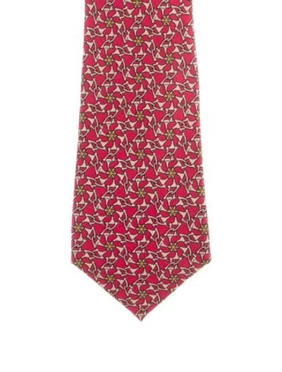 Pre-owned Hermes Pattern Print Silk Tie In Red