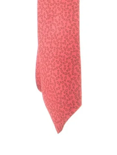 Pre-owned Hermes Pattern Print Silk Tie In Red