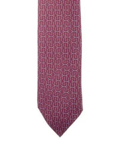 Pre-owned Hermes Pattern Print Silk Tie In Red