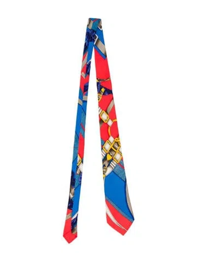 Pre-owned Hermes Pattern Print Silk Tie In Red