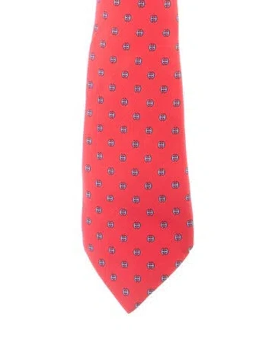 Pre-owned Hermes Pattern Print Silk Tie In Red