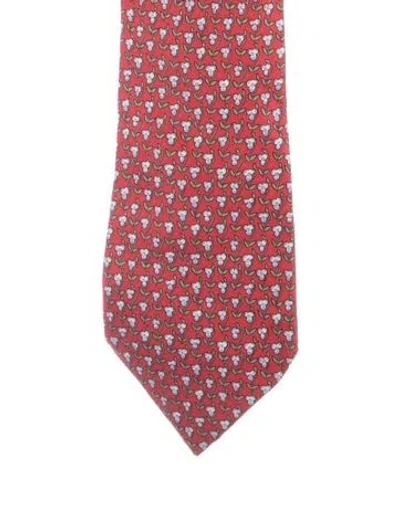 Pre-owned Hermes Pattern Print Silk Tie In Red