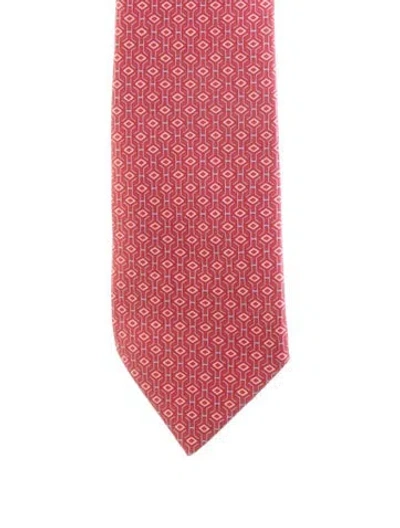 Pre-owned Hermes Pattern Print Silk Tie In Red