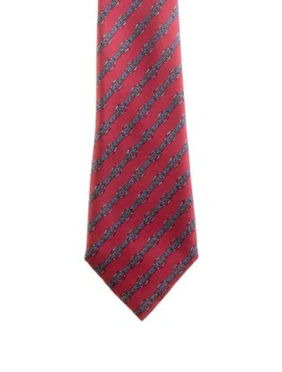 Pre-owned Hermes Pattern Print Silk Tie In Red