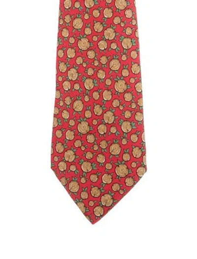 Pre-owned Hermes Pattern Print Silk Tie In Red