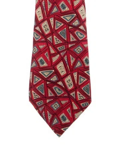 Pre-owned Hermes Pattern Print Silk Tie In Red