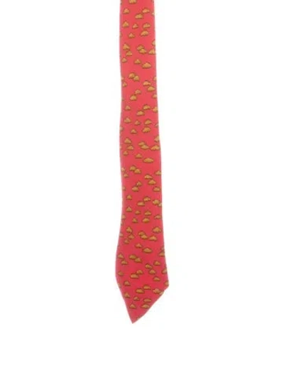 Pre-owned Hermes Pattern Print Silk Tie In Red