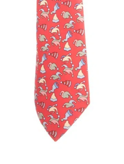 Pre-owned Hermes Pattern Print Silk Tie In Red