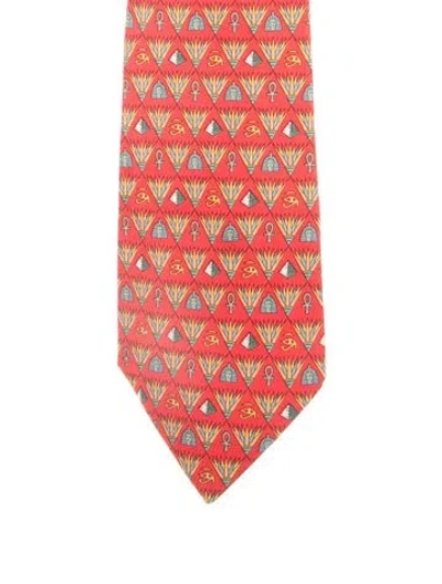 Pre-owned Hermes Pattern Print Silk Tie In Red