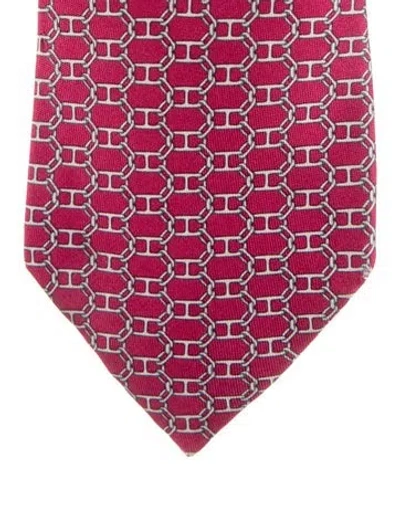 Pre-owned Hermes Pattern Print Silk Tie In Red
